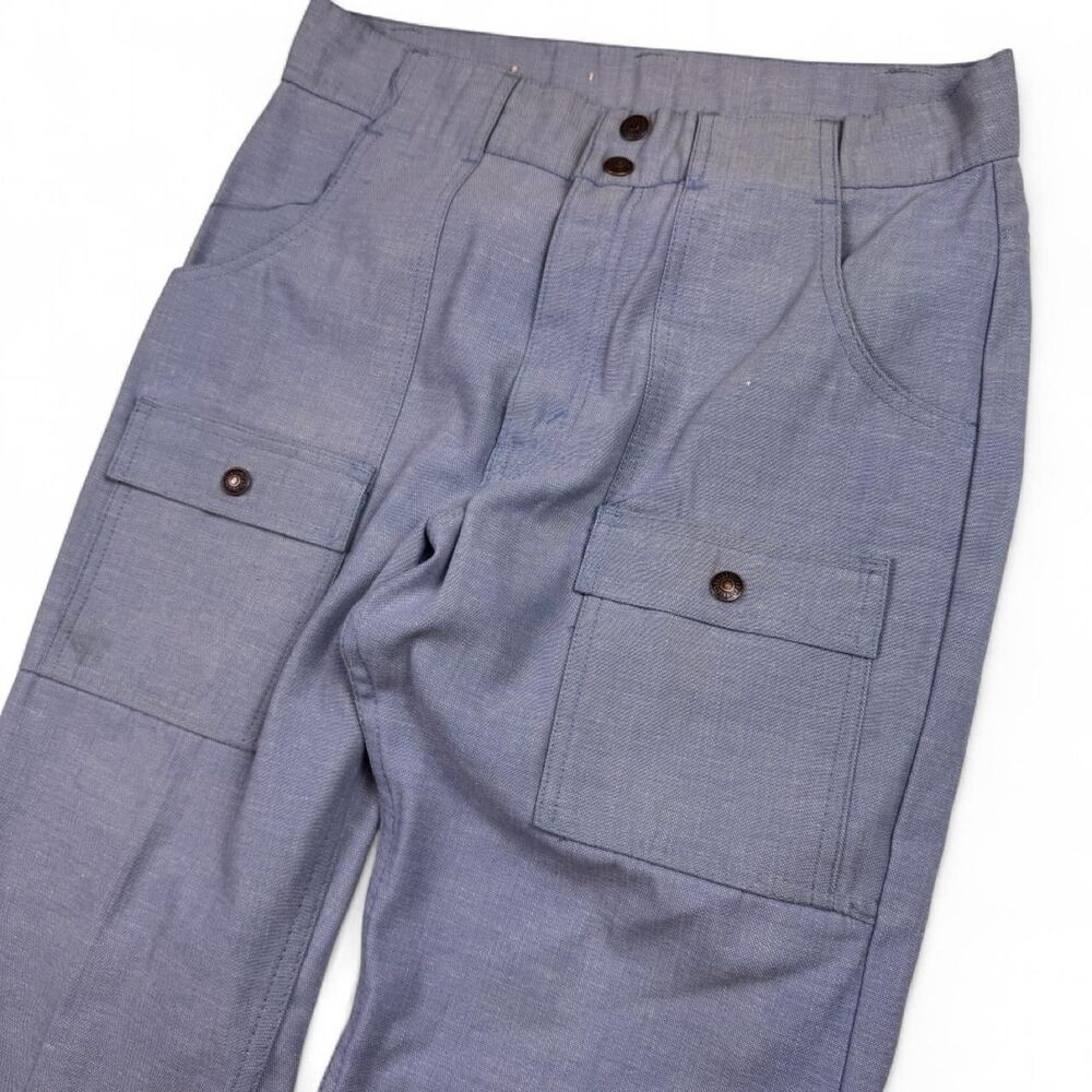 Levi's 1970s Vintage Chambray Cargo Flare Pants High Rise Blue Gray 30